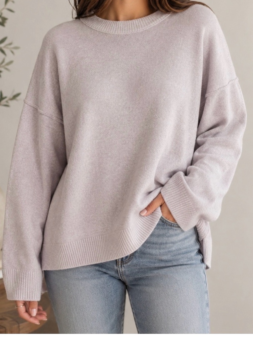 aerie Relaxed Crewneck Sweater in Light Lavender M